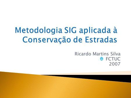 Ricardo Martins Silva FCTUC 2007. Concepção de um SIG aplicado à conservação de vias de comunicação.