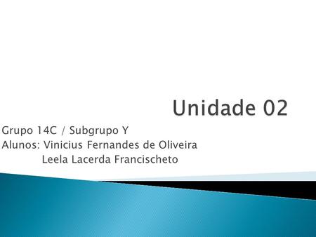 Grupo 14C / Subgrupo Y Alunos: Vinicius Fernandes de Oliveira Leela Lacerda Francischeto.