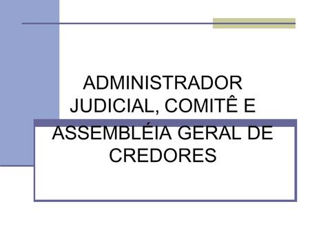 ADMINISTRADOR JUDICIAL, COMITÊ E ASSEMBLÉIA GERAL DE CREDORES