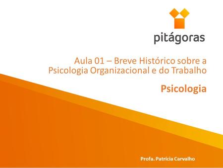 Aula 01 – Breve Histórico sobre a Psicologia Organizacional e do Trabalho Psicologia Profa. Patrícia Carvalho.