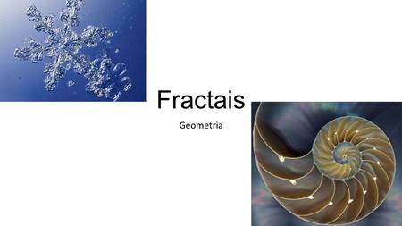 Fractais Geometria. Características Fractais são objetos que podem ser obtidos geometricamente ou aleatoriamente, através de processos recursivos apresentando.