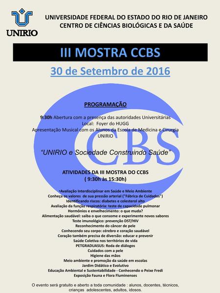 III MOSTRA CCBS 30 de Setembro de 2016