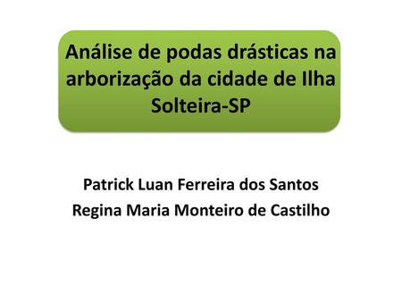 Patrick Luan Ferreira dos Santos Regina Maria Monteiro de Castilho