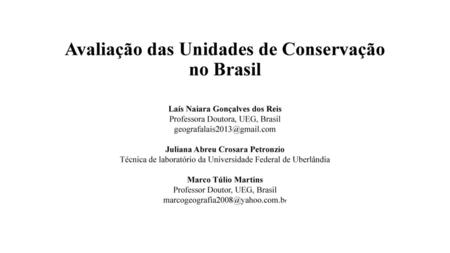 Avaliação das Unidades de Conservação no Brasil