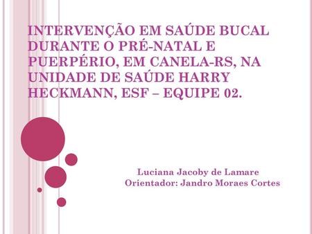 Luciana Jacoby de Lamare Orientador: Jandro Moraes Cortes