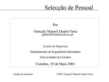 Selecção de Pessoal Por Gonçalo Manuel Duarte Faria