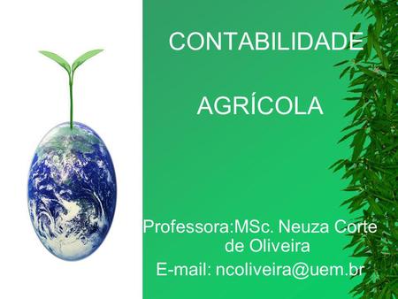 AGRÍCOLA CONTABILIDADE Professora:MSc. Neuza Corte de Oliveira