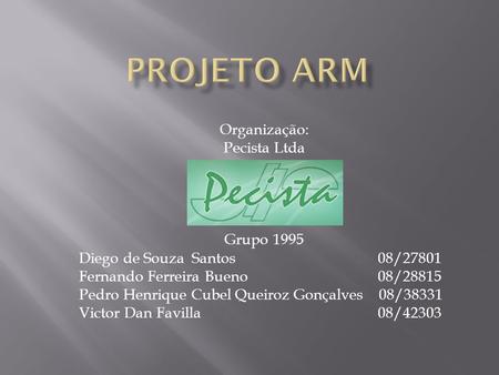 Projeto ARM Organização: Pecista Ltda Grupo 1995