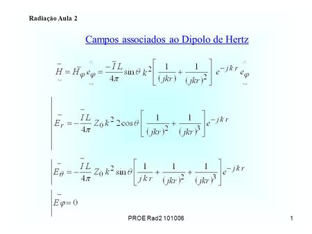 PROE Rad2 1010061 Campos associados ao Dipolo de Hertz Radiação Aula 2.