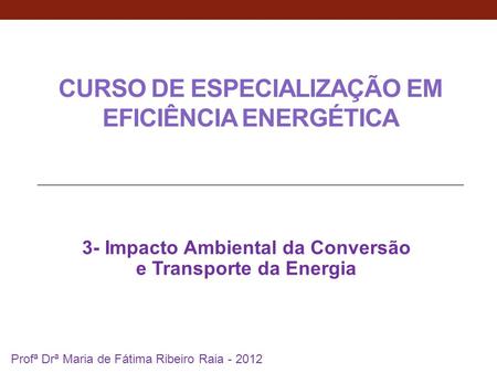 CURSO DE ESPECIALIZAÇÃO EM EFICIÊNCIA ENERGÉTICA