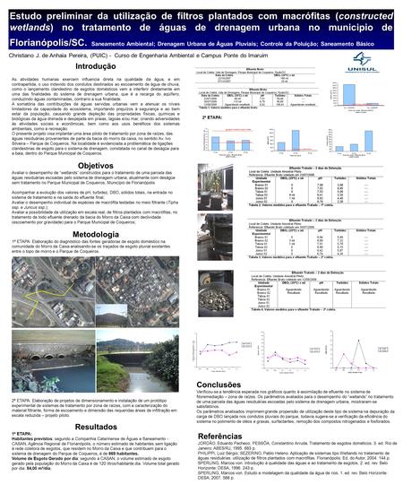 Estudo preliminar da utilização de filtros plantados com macrófitas (constructed wetlands) no tratamento de águas de drenagem urbana no municipio de Florianópolis/SC.