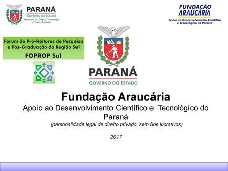 Fundação Araucária Apoio ao Desenvolvimento Científico e Tecnológico do Paraná (personalidade legal de direito privado, sem fins lucrativos) 2017 1.