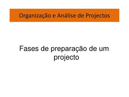 Organização e Análise de Projectos