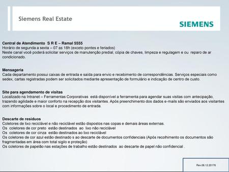 Siemens Real Estate Central de Atendimento S R E – Ramal 5555