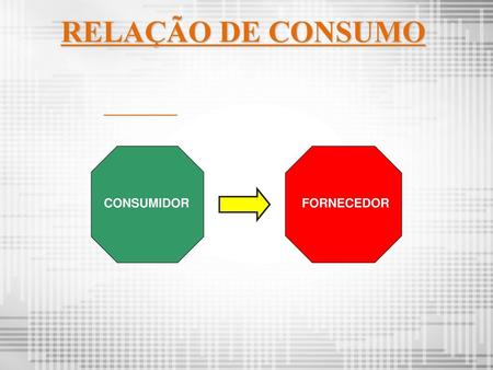 RELAÇÃO DE CONSUMO CONSUMIDOR FORNECEDOR.
