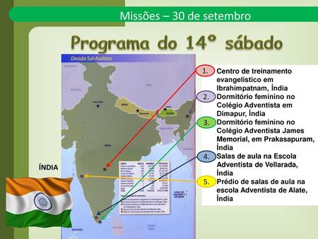 Programa do 14º sábado Missões – 30 de setembro ÍNDIA 5.
