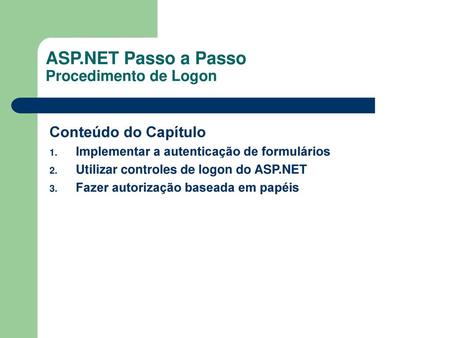 ASP.NET Passo a Passo Procedimento de Logon