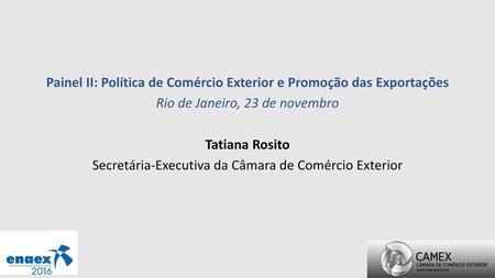 Painel II: Política de Comércio Exterior e Promoção das Exportações Rio de Janeiro, 23 de novembro Tatiana Rosito Secretária-Executiva da Câmara de Comércio.