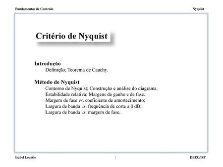 Critério de Nyquist Introdução Método de Nyquist