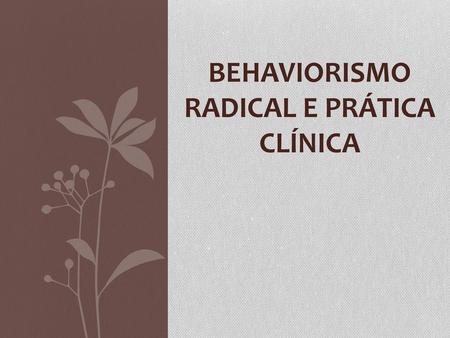 Behaviorismo Radical e Prática Clínica