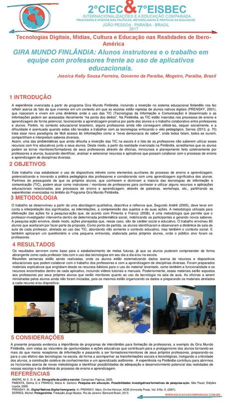 Tecnologias Digitais, Mídias, Cultura e Educação nas Realidades de Ibero-América GIRA MUNDO FINLÂNDIA: Alunos instrutores e o trabalho em equipe com professores.