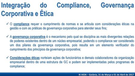 Integração do Compliance, Governança Corporativa e Ética