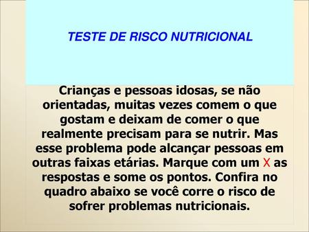 TESTE DE RISCO NUTRICIONAL