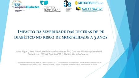 Impacto da severidade das úlceras de pé diabético no risco de mortalidade a 3 anos Joana Rigor 1, Sara Pinto 1, Daniela Martins-Mendes 1,2,3, Consulta.