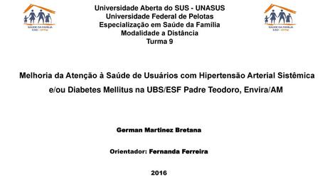 e/ou Diabetes Mellitus na UBS/ESF Padre Teodoro, Envira/AM