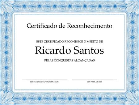 Ricardo Santos Certificado de Reconhecimento