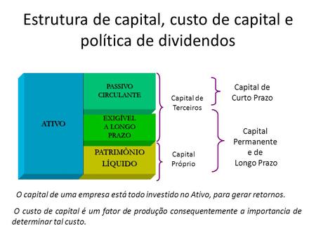 Estrutura de capital, custo de capital e política de dividendos