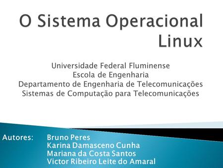 Universidade Federal Fluminense Escola de Engenharia Departamento de Engenharia de Telecomunicações Sistemas de Computação para Telecomunicações Autores: