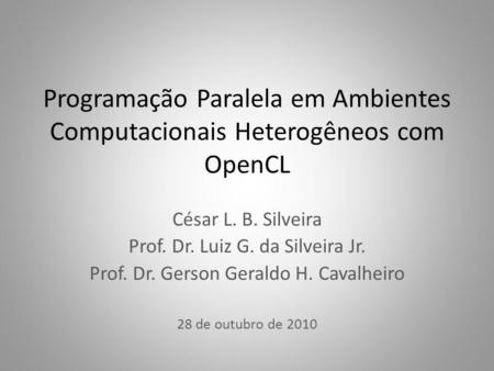 César L. B. Silveira Prof. Dr. Luiz G. da Silveira Jr.