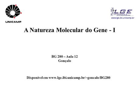 A Natureza Molecular do Gene - I