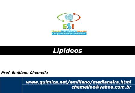 Lipídeos www.quimica.net/emiliano/medianeira.html Prof. Emiliano Chemello emiliano@quimica.net www.quimica.net/emiliano/medianeira.html chemelloe@yahoo.com.br.