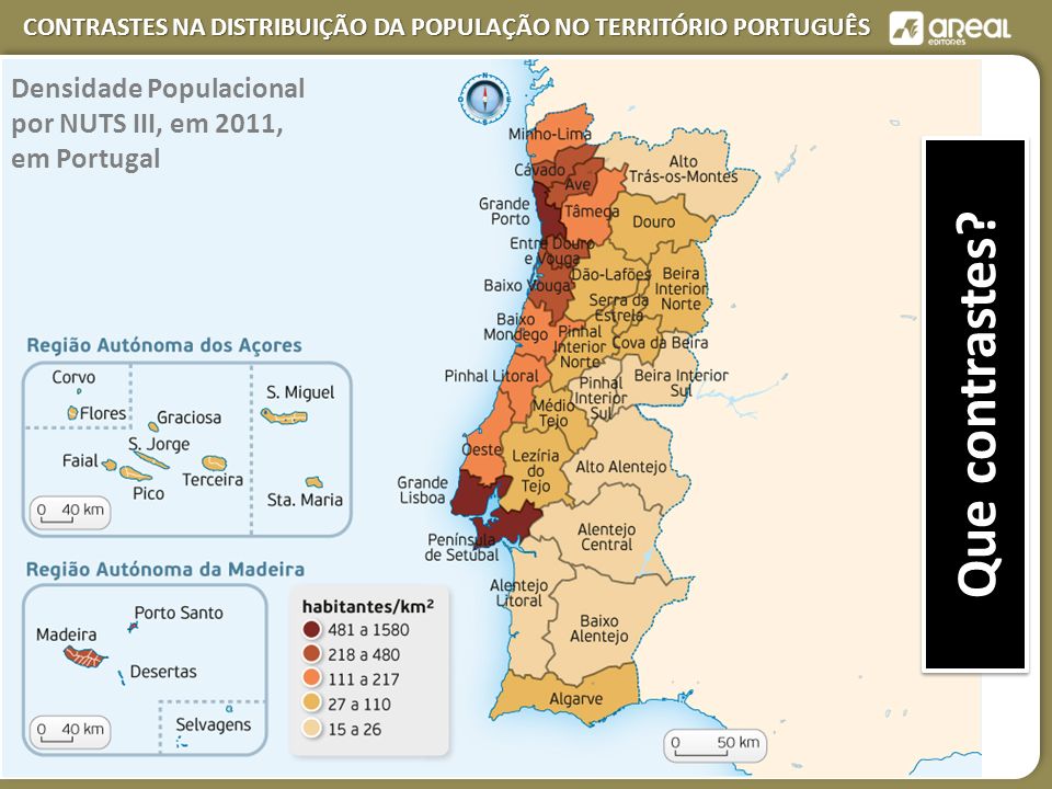 Densidade Populacional por NUTS III, em 2011, em Portugal