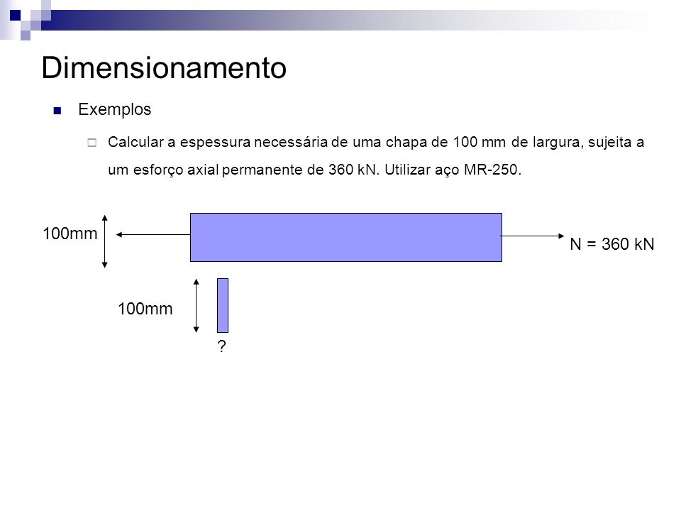 Dimensionamento Exemplos 100mm N = 360 kN