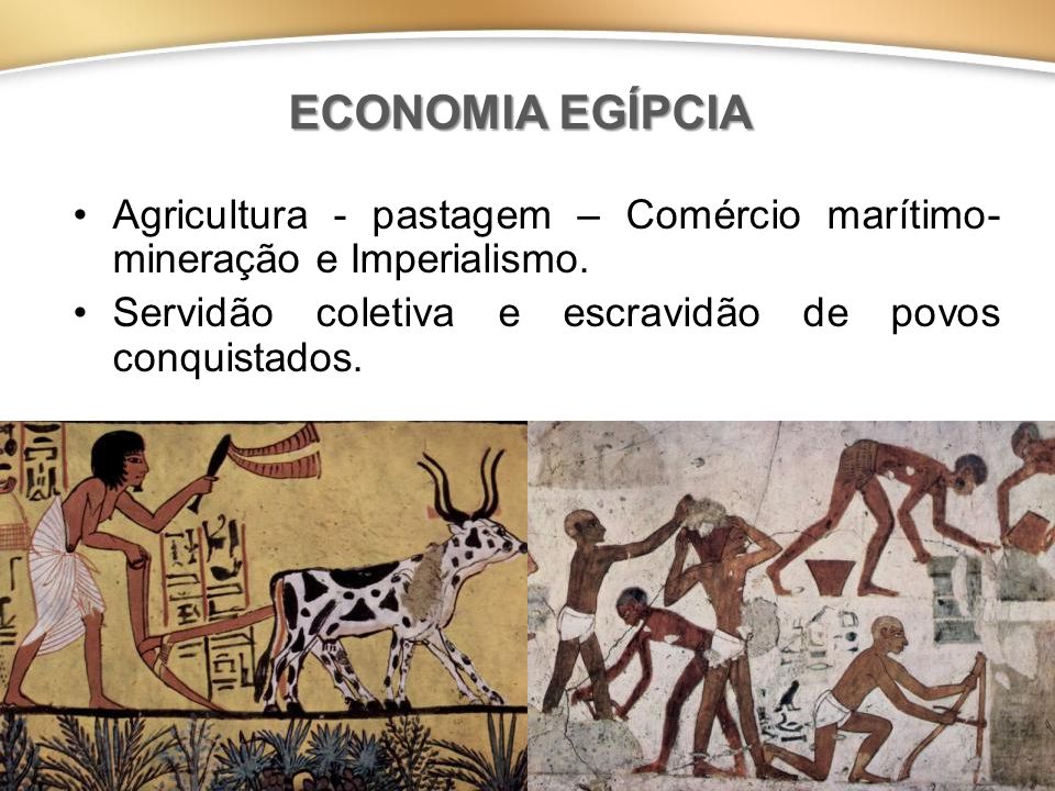 ECONOMIA EGÍPCIA Agricultura - pastagem – Comércio marítimo- mineração e Imperialismo.