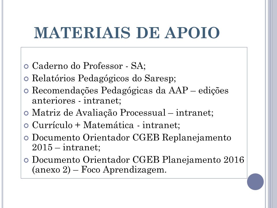 MATERIAIS DE APOIO Caderno do Professor - SA;