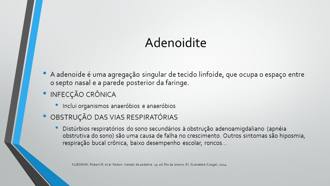 Adenoidite A adenoide é uma agregação singular de tecido linfoide, que ocupa o espaço entre o septo nasal e a parede posterior da faringe.