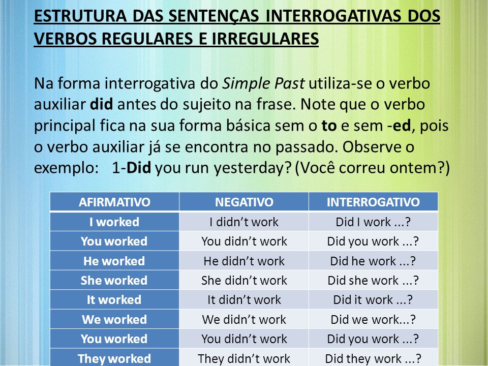 O Tempo Verbal Simple Past Corresponde Ao Passado Simples Em