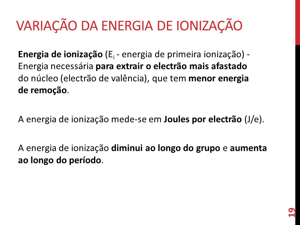 Variação da Energia de ionização