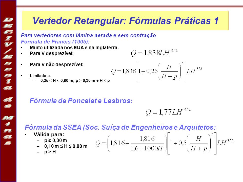 Vertedor Retangular: Fórmulas Práticas 1