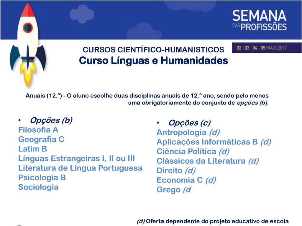 CURSOS CIENTÍFICO-HUMANISTICOS Curso Línguas e Humanidades
