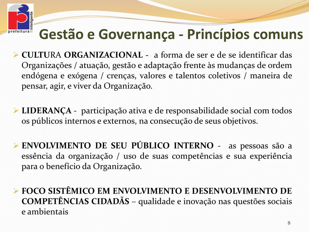 Gestão e Governança - Princípios comuns