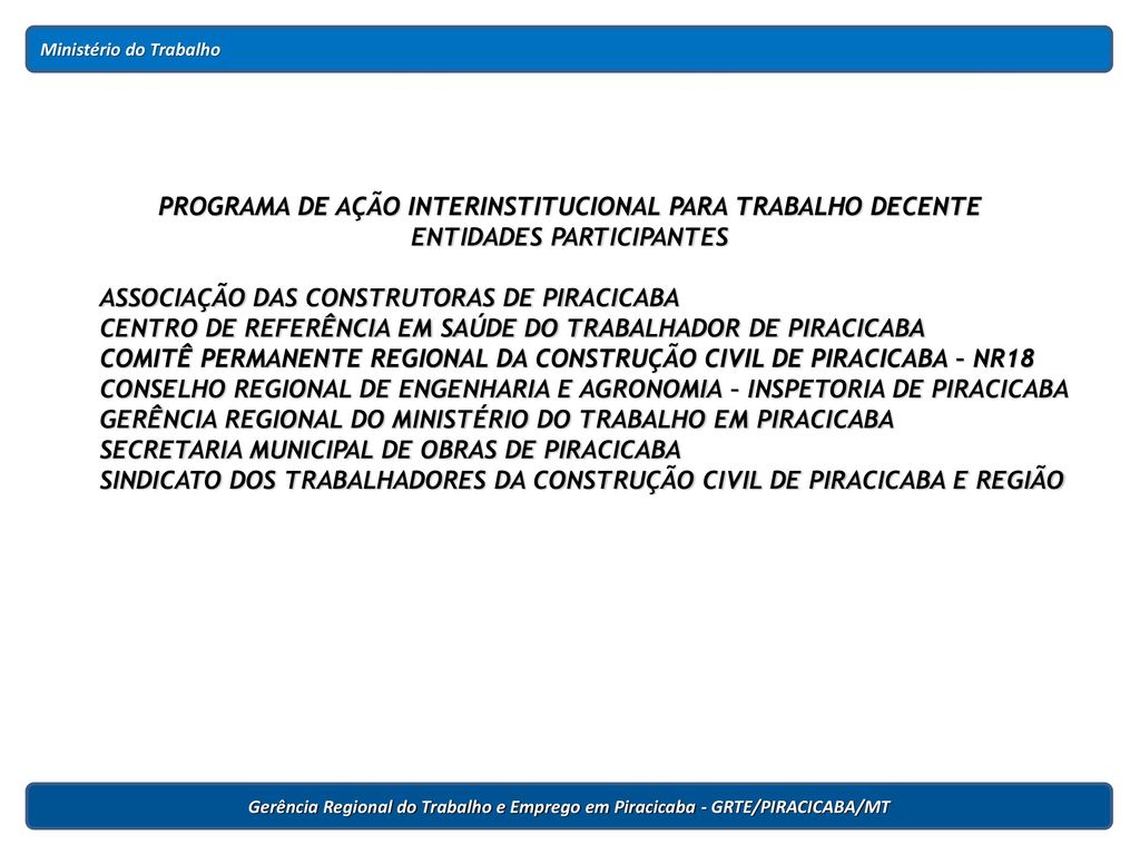 PROGRAMA DE AÇÃO INTERINSTITUCIONAL PARA TRABALHO DECENTE
