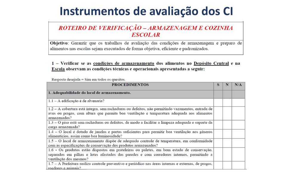 Instrumentos de avaliação dos CI
