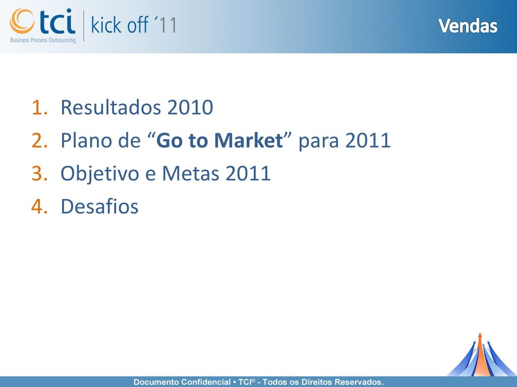 Plano de Go to Market para 2011 Objetivo e Metas 2011 Desafios