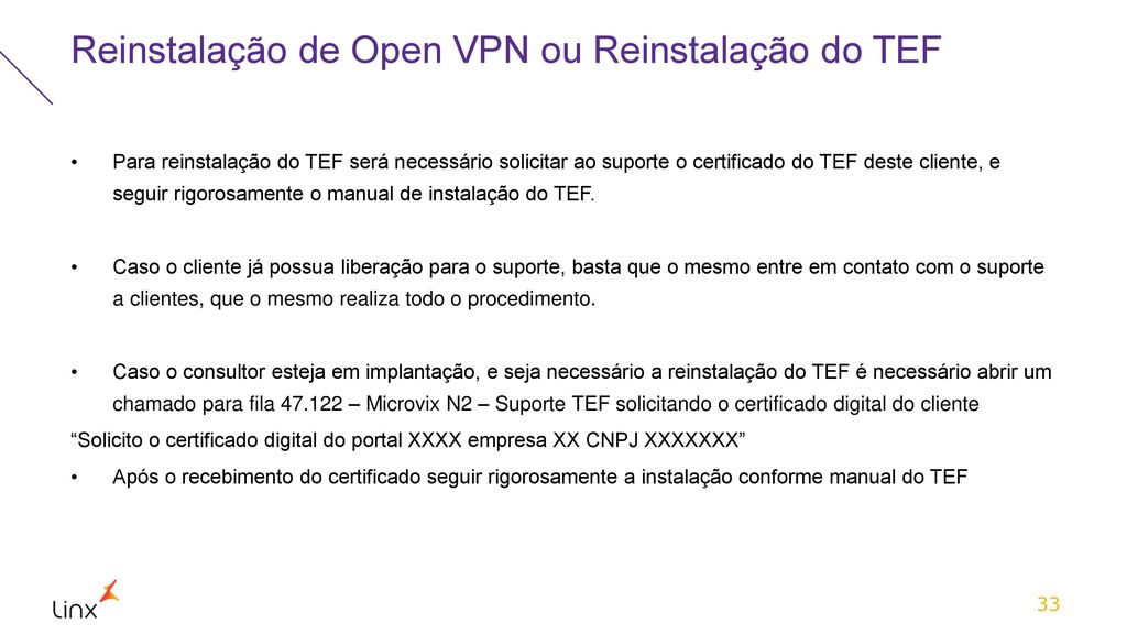 Reinstalação de Open VPN ou Reinstalação do TEF