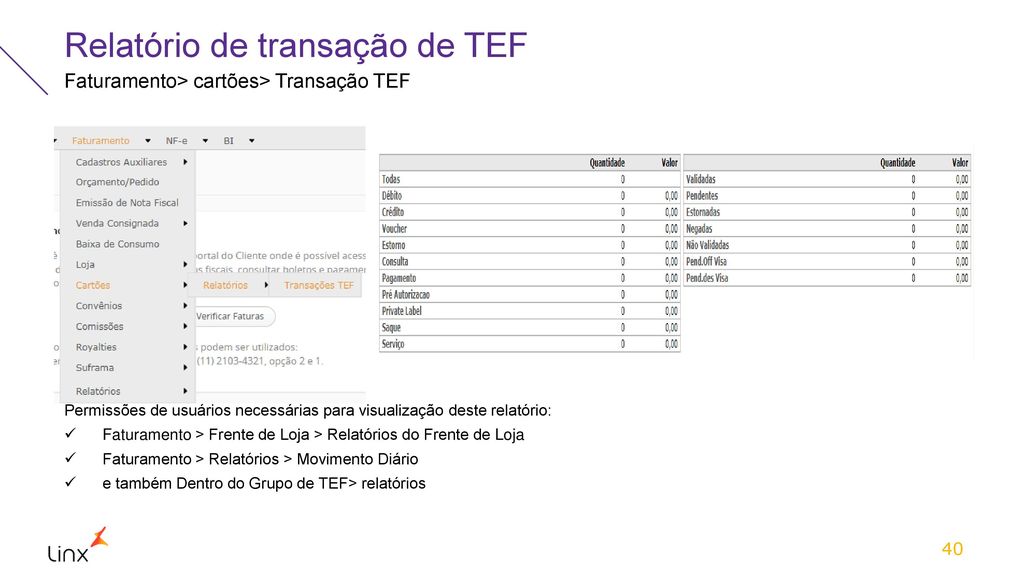 Relatório de transação de TEF
